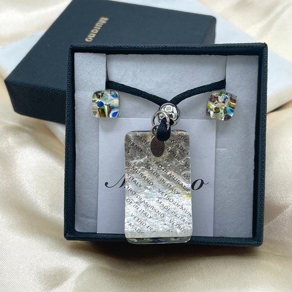 Italian Murano Glass set Necklace and Stud Earrings in Sterling Silver - Picture 3 of 6